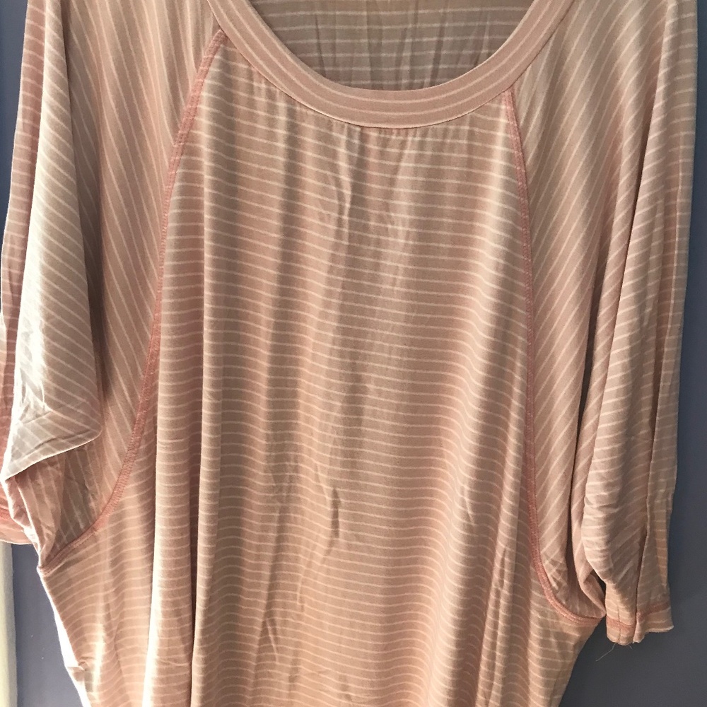 Peachy Pink and White Striped Tunic 1X
